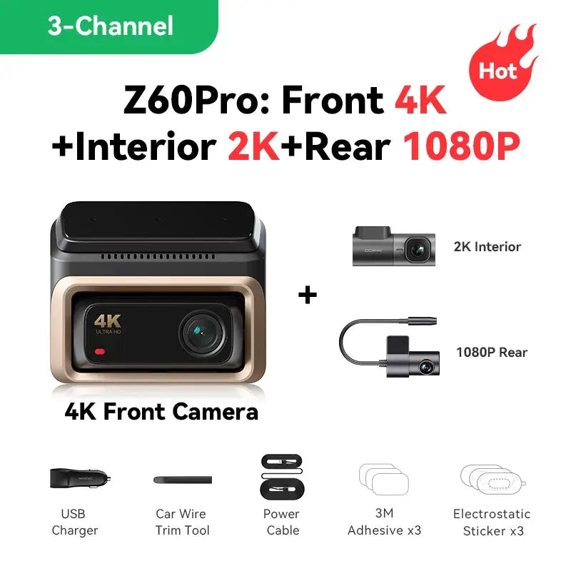 Simples Market DDPAI Z60 Pro 4K dash cam with 3-channel front 4K, interior 2K, rear 1080P
