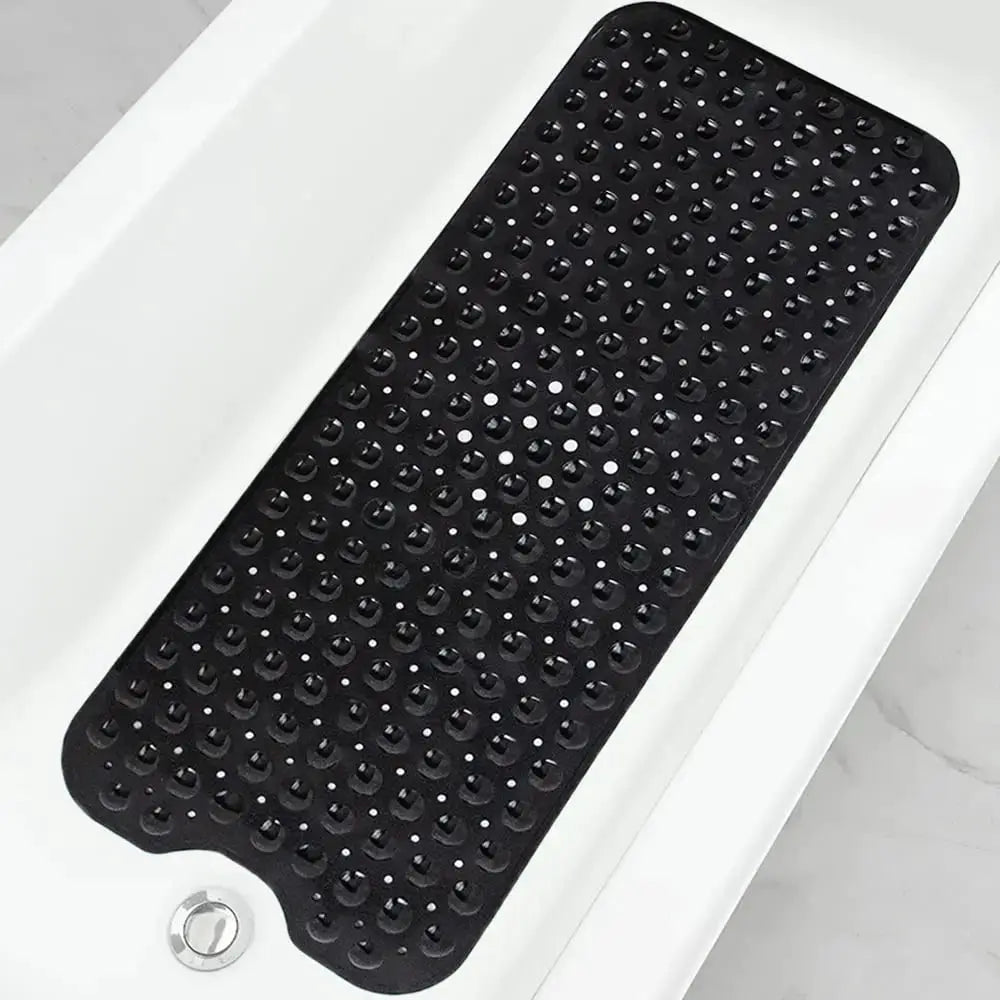 Simples Market bath mat, extra-long 40 x 16 in, black non-slip tub mat with drain holes and suction cups