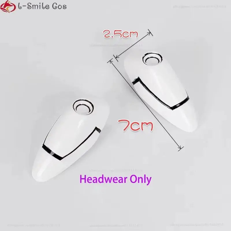 Headwear only: pair of white curved wig accessories with black trim, two pieces for Rei Ayanami cosplay.