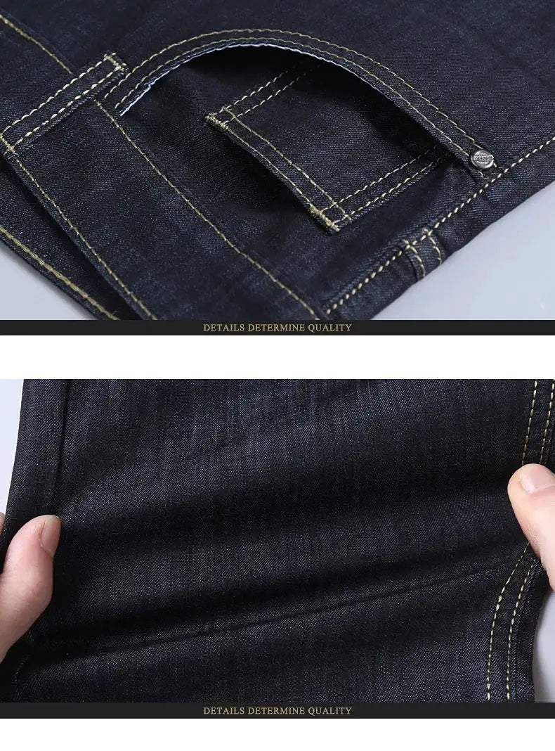 Men's elastic denim jeans, Simples Market, dark indigo cotton-stretch with yellow stitching