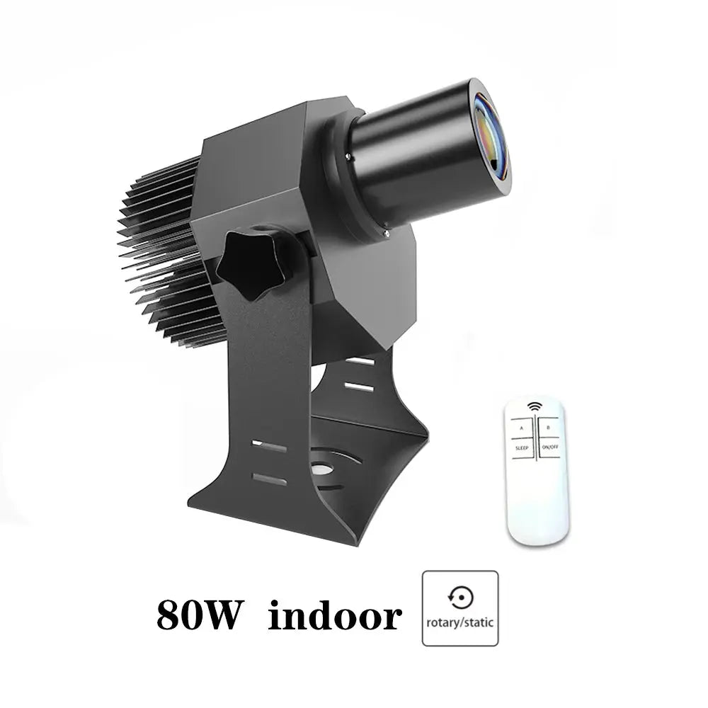 Simples Market advertising gobo projector for custom logos, black 80W indoor LED with mounting bracket and remote