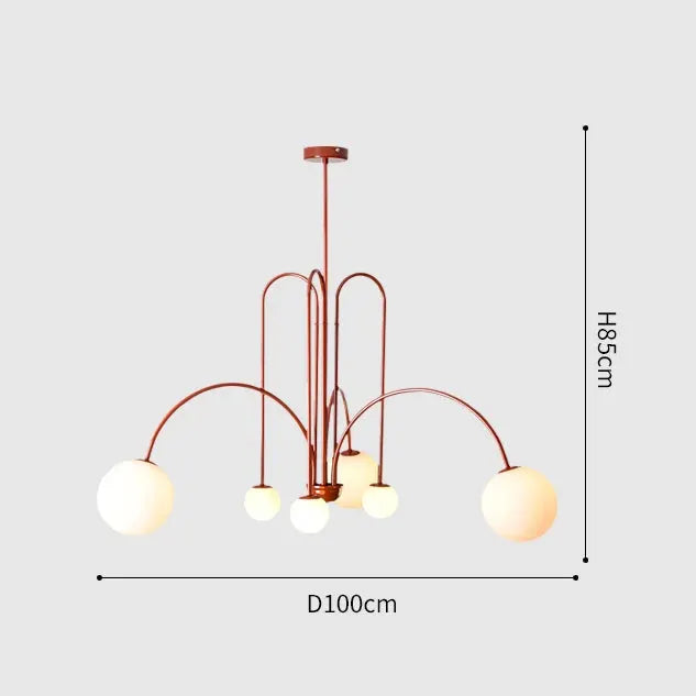 Nordic minimalist pendant light by Simples Market in red copper finish with globe bulbs