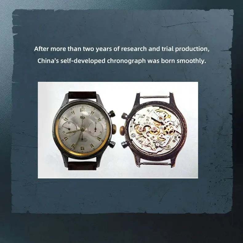Seagull 1963 International Edition mechanical watch, two views: front view and movement; silver dial, black strap.
