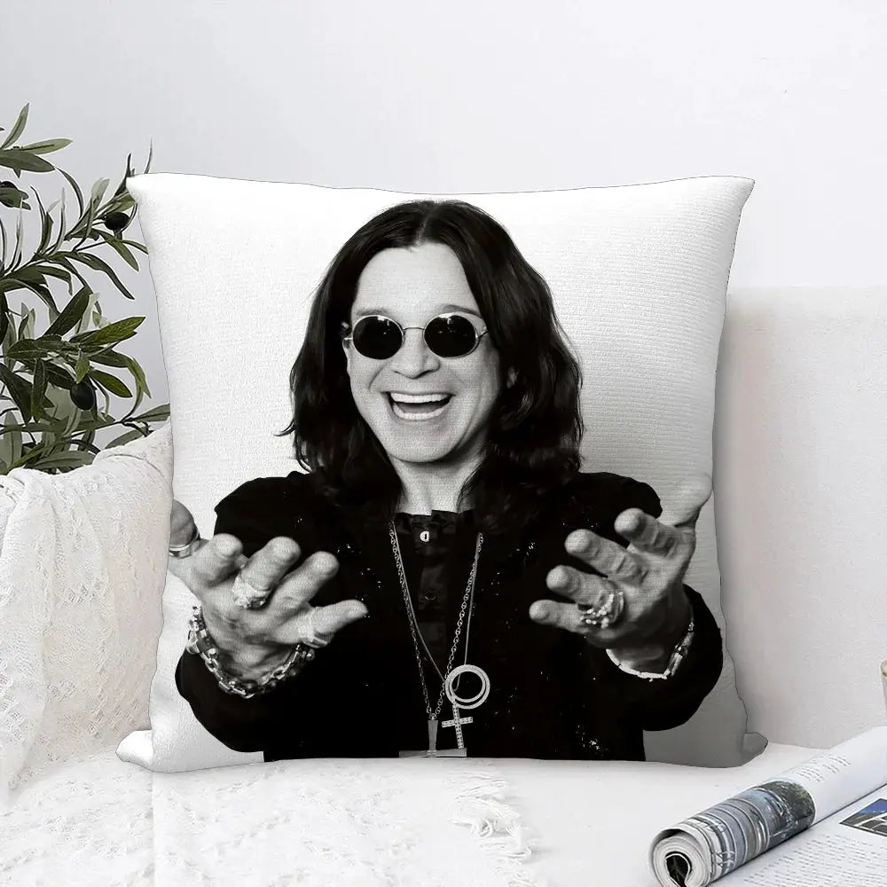 Pillow cover white square decorative with double-sided black-and-white rock-star print, Simples Market