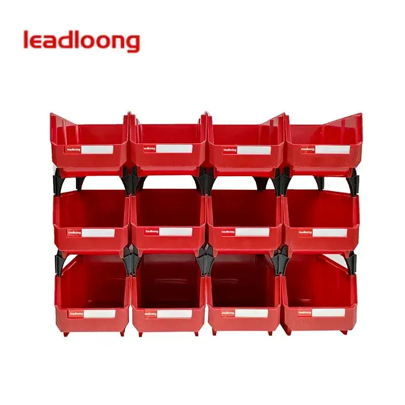 Leadloong V2 12-piece red plastic part bin organizer for desk and car storage