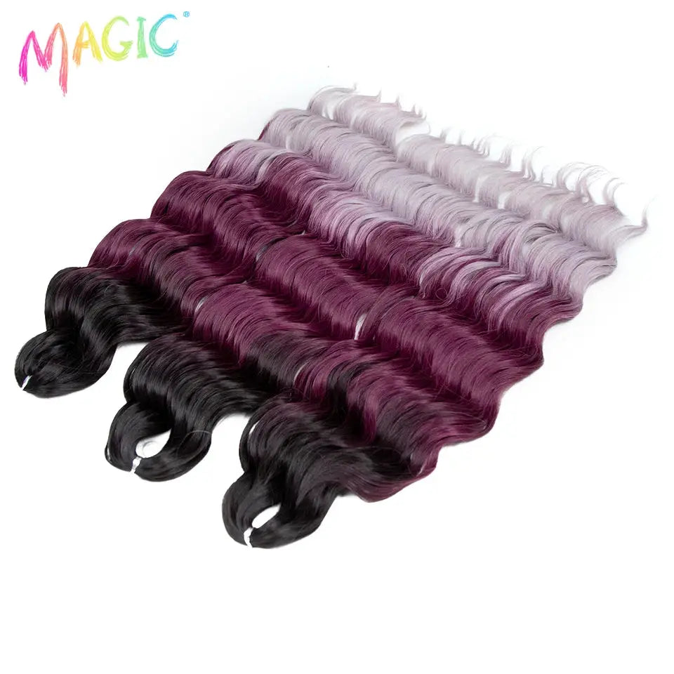 Anna 24in synthetic water-wave braiding hair extensions by Simples Market, ombre blonde to black, 5-pack.