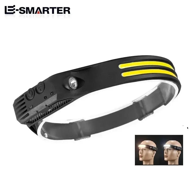 TrailTech Rechargeable LED Headlamp With Built In Battery 6 Modes Motion Sensor COB Sensor Waterproof