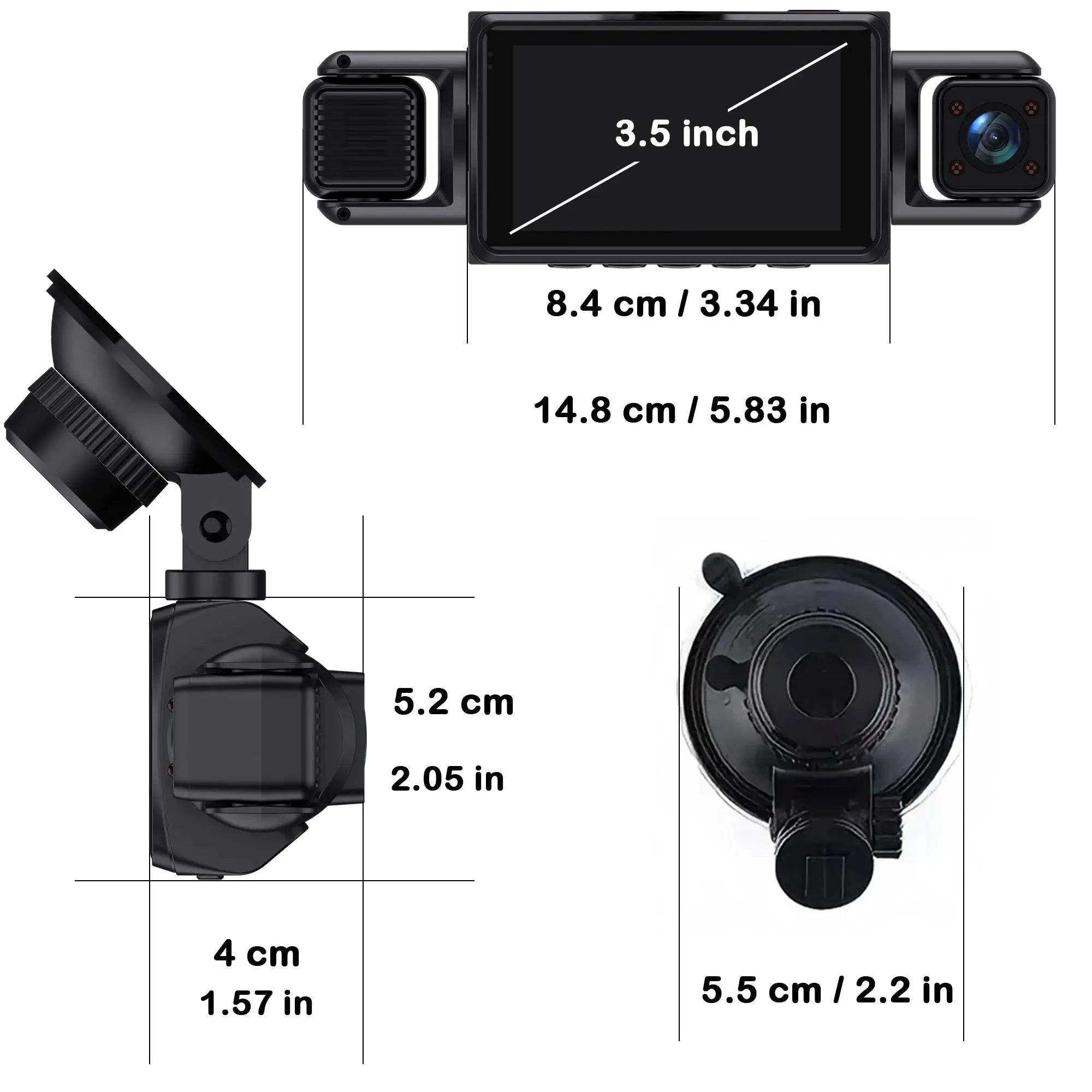 Simples Market 4-channel WiFi dashcam with 3.5in display, front/rear/left/right cams, night vision, loop recording