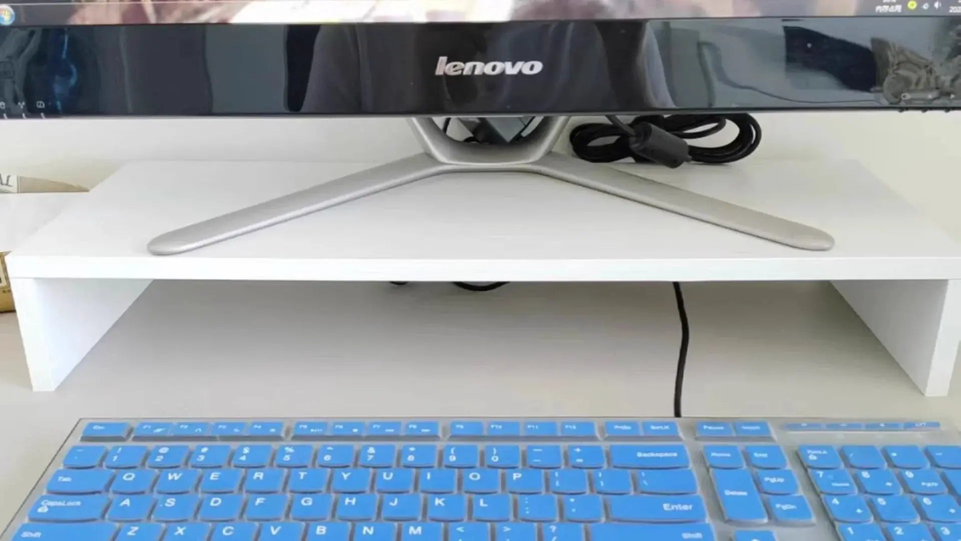 Oak Wood Ergonomic Monitor Stand Elevated Desk Shelf With Underneath Storage For Monitor Keyboard And Accessories
