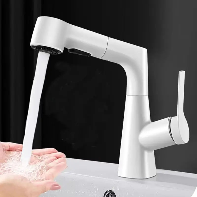 Bathroom faucet Simples Market, white with pull-out spray and 360° swivel, dual-mode