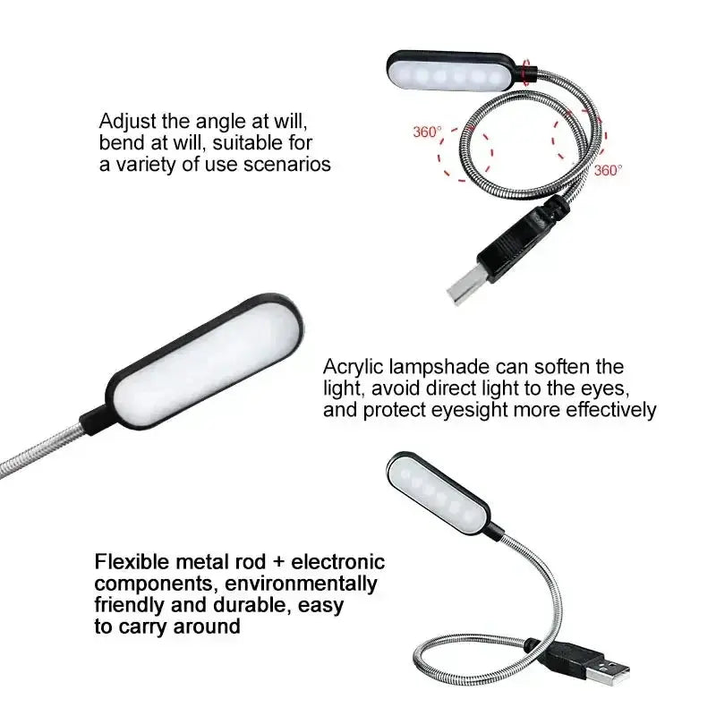 Homefish Mini USB LED Book Light Flexible Reading Lamp For Laptop Power Bank PC Computer Night Light