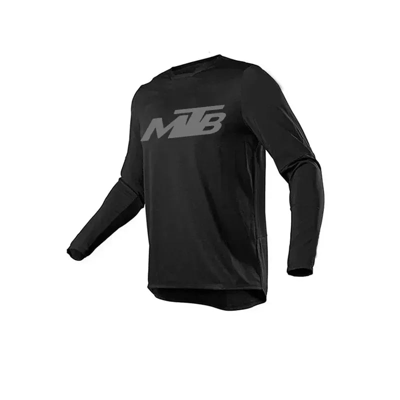 Black long-sleeve MTB cycling jersey with a gray MTB logo