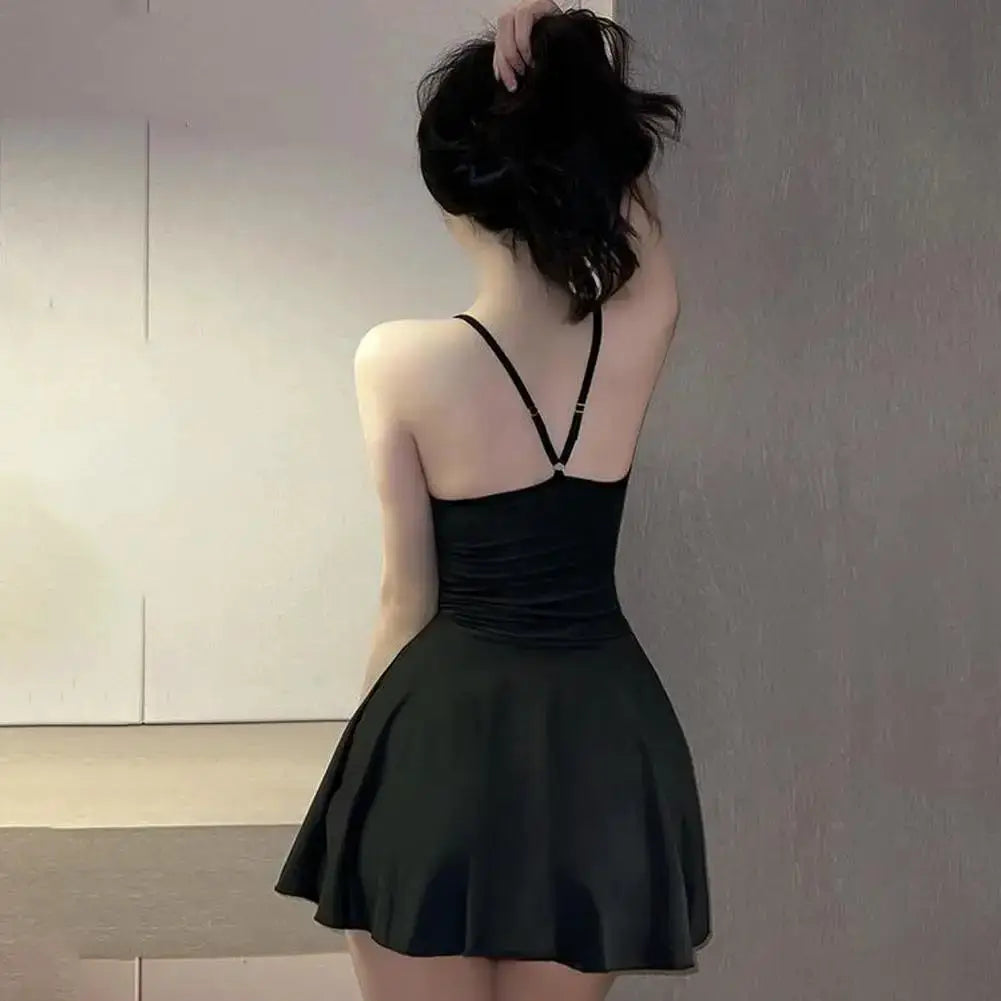 Sexy Women Pleated Micro Mini Dress Bandage Smooth Uniform Slip Night Club Outfit Allure Backless Ruffled Dress