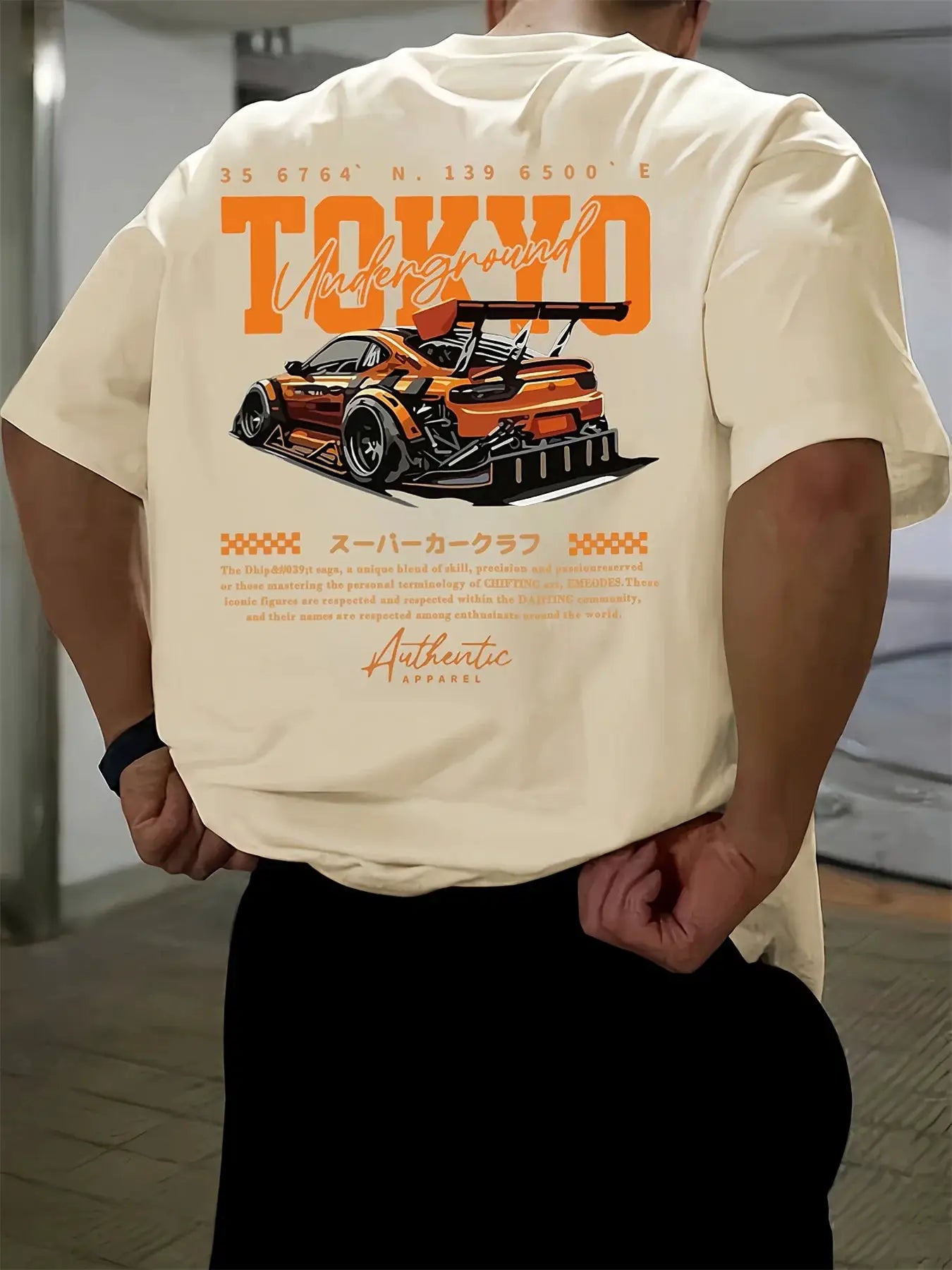 Mens Summer 100 Percent Cotton Casual Loose Fit T Shirt With Japanese Tokyo Pattern Print Round Neck Short Sleeve Top