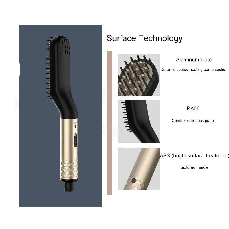 Simples Market hot comb straightener with gold textured handle and black comb head, negative ion, wet/dry use.
