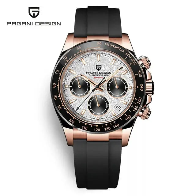 Pagani Design 40mm V2 chronograph watch with rose-gold-tone stainless steel case, tachymeter bezel and silicone strap