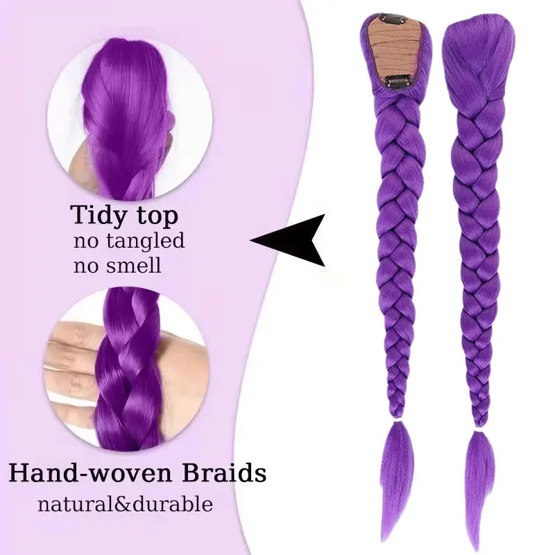 KPop anime cosplay wig for kids, purple braided 26-inch with clips by Simples Market