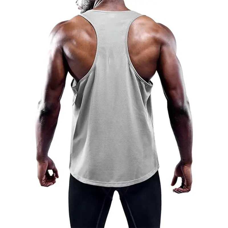 Men's running tank top, gray quick-dry sleeveless gym vest designed for training and workouts