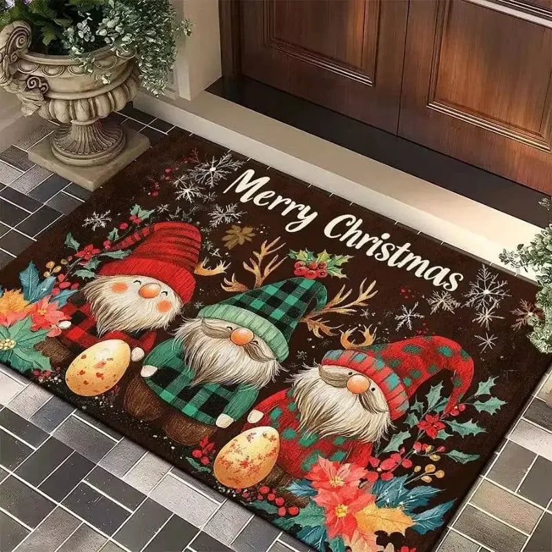 Merry Christmas Door Mat Flannel Carpet Absorbent Welcome Mat Machine Washable Non Slip Backing Decor