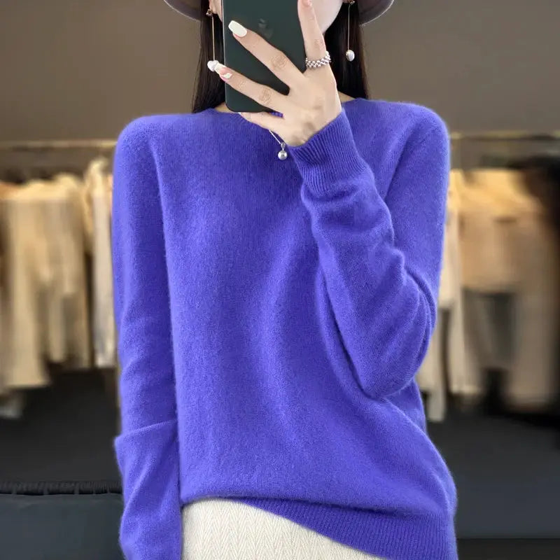 Aurora Merino O Neck Sweater For Women 100 Percent Extrafine Australian Merino Wool Lightweight Warmth