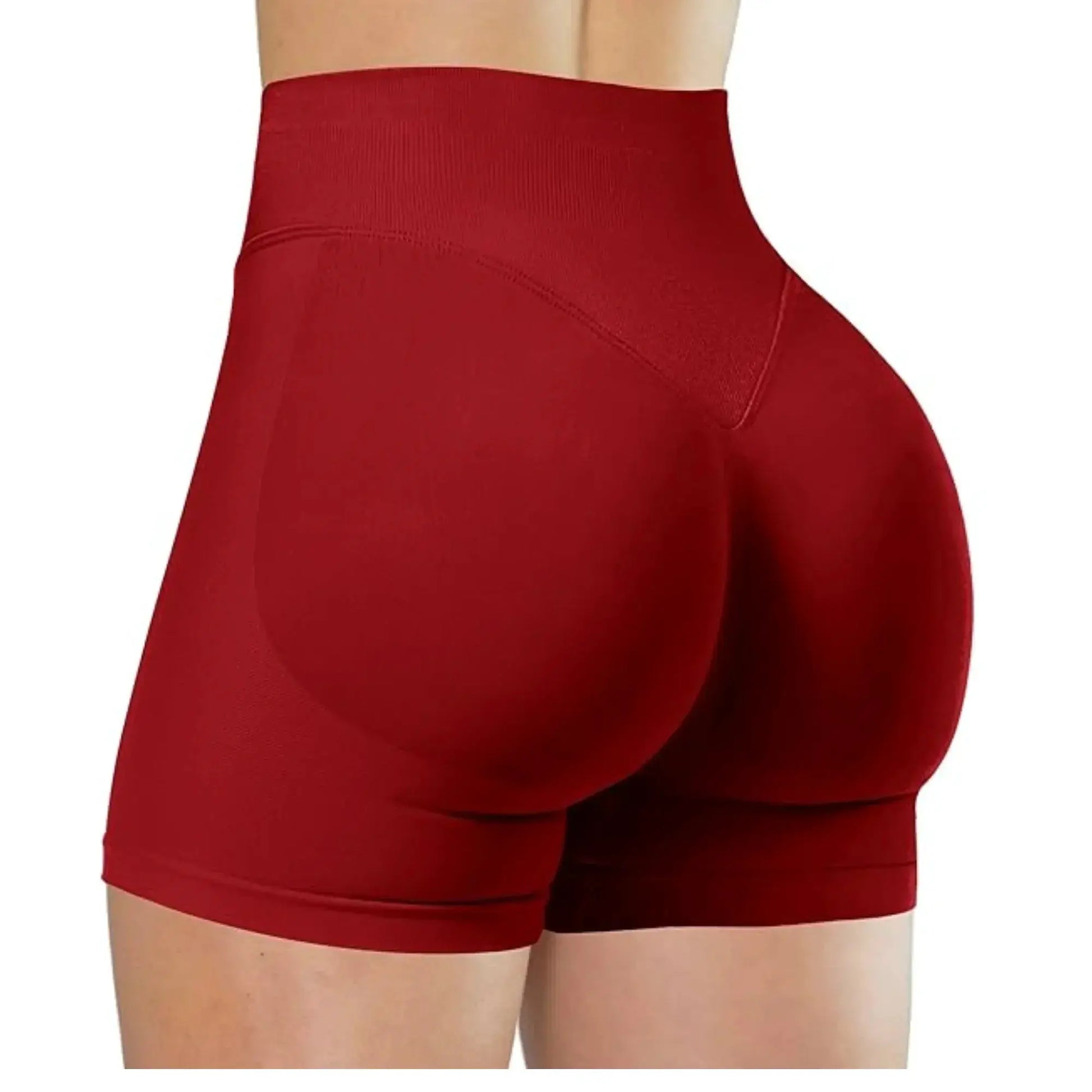 Women’s red high‑waist seamless gym shorts for yoga and workouts