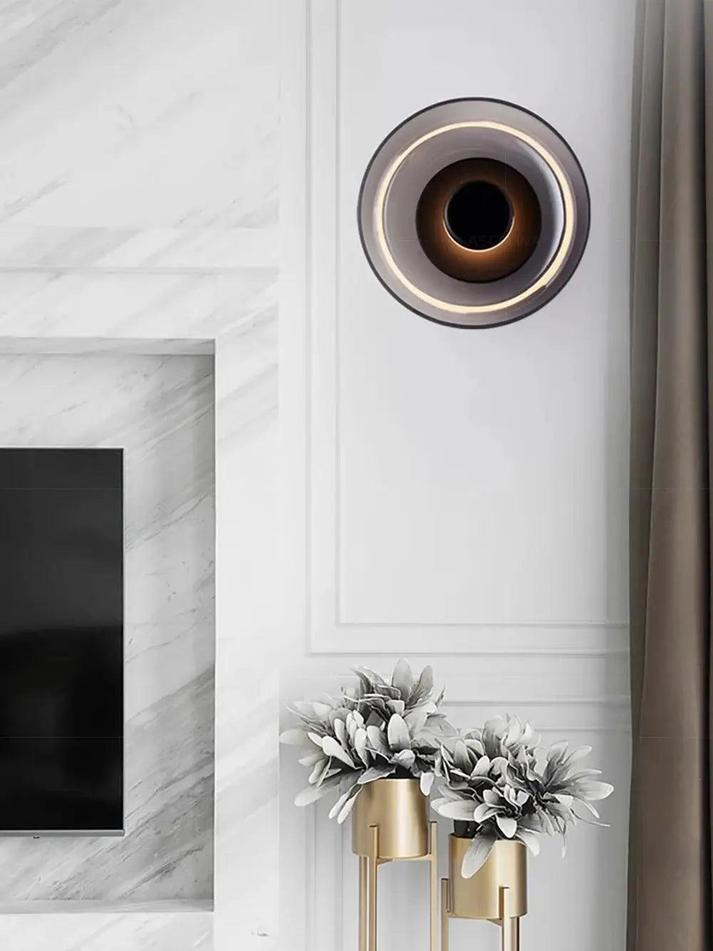 Nordic LED glass wall sconce by Simples Market, circular warm-ring light for bedrooms and living rooms