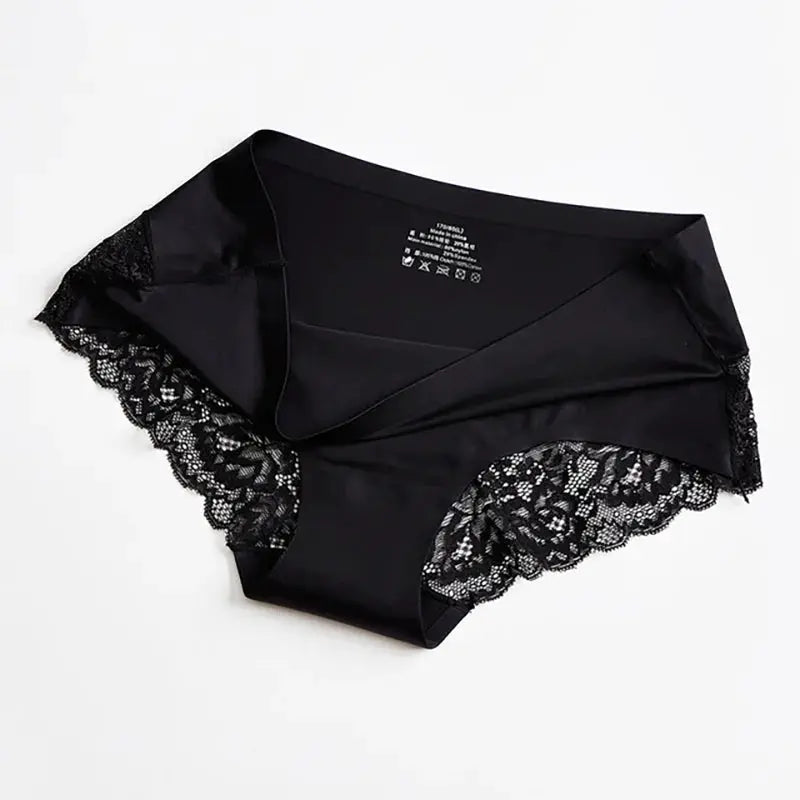 TrowBridge women's black satin lace panties with scalloped lace trim