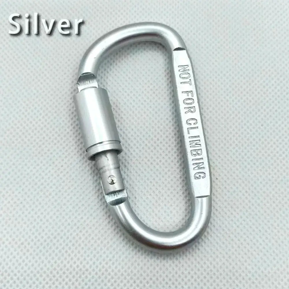 Outdoor aluminium alloy carabiner keychain with lock, silver, D-shaped