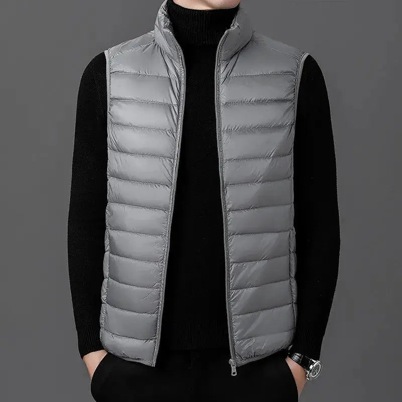 Men's gray cotton-padded sleeveless vest with stand collar