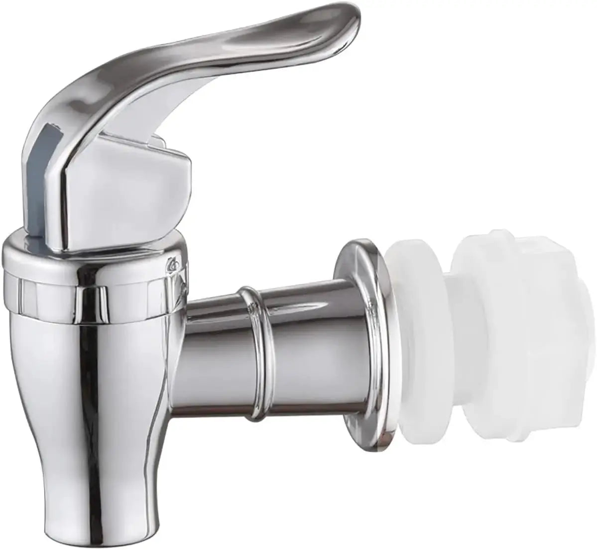 Simples Market chrome beverage faucet with white plastic mounting nut for juice dispensers, home bar use