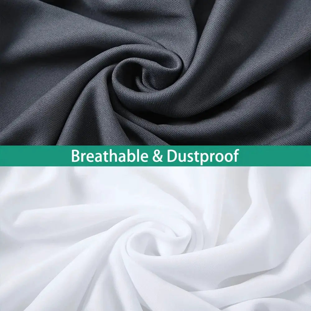 Stretchable Bed Skirt by Simples Market, two fabrics in dark gray and white, textured.