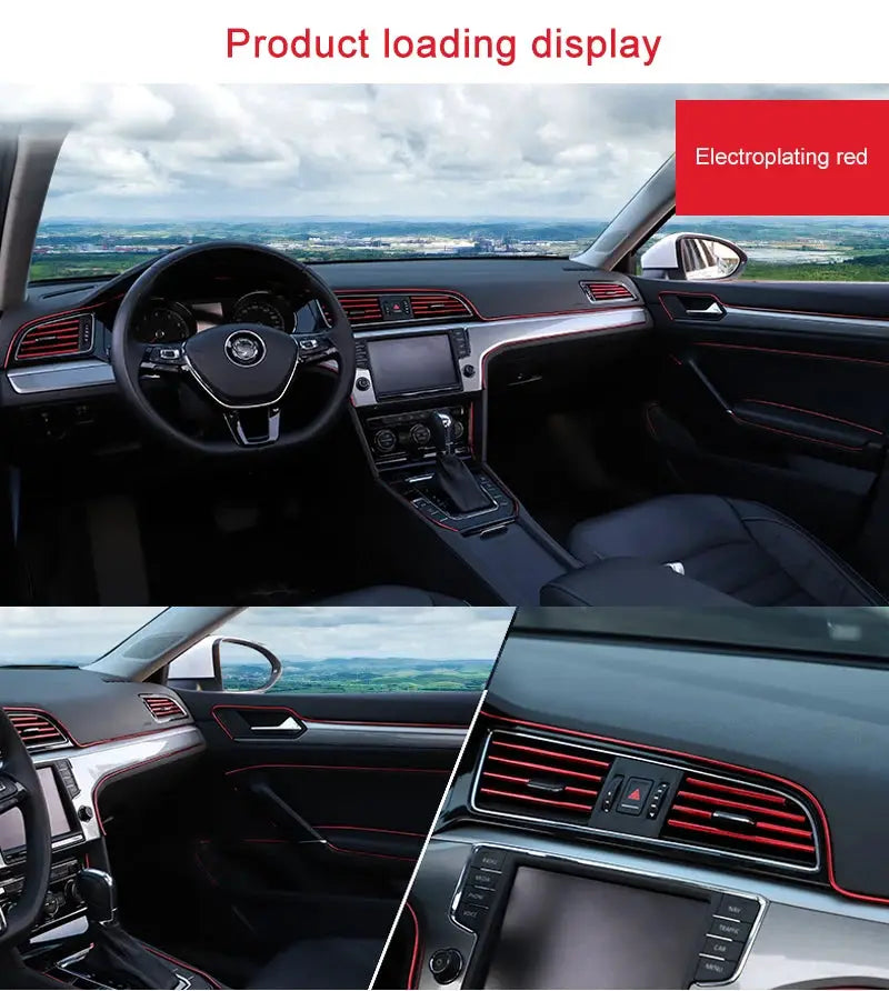 Car interior molding decoration strips in electroplating red for dashboard and door trim, universal flexible car styling