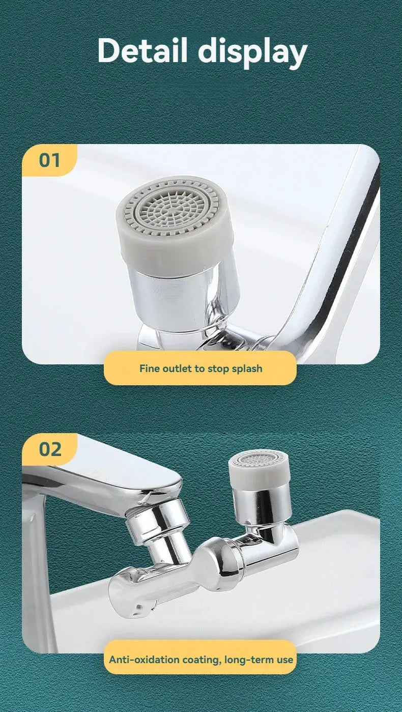 Universal rotation extender faucet aerator with plastic splash filter, chrome finish