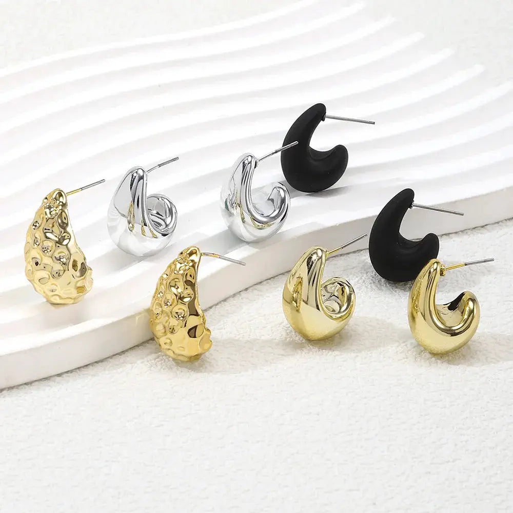 4 Pair Set Vintage Glossy Thick Acrylic Water Drop Stud Earrings For Women Fashion Tear Drop Party Jewelry