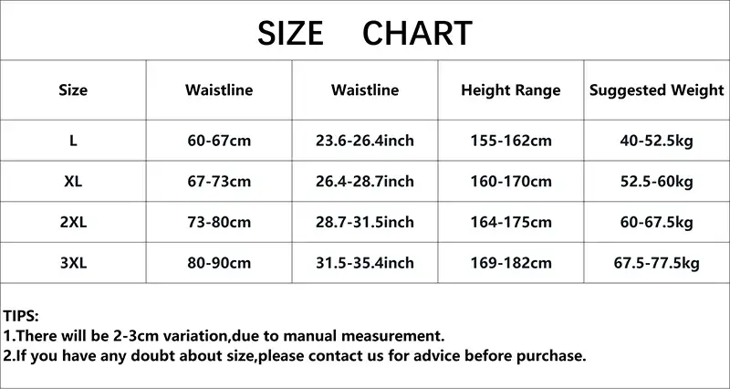 Big-size mid-waist panties size chart by Simples Market; L–3XL waist 60–90 cm, height 155–182 cm, weight 40–77.5 kg