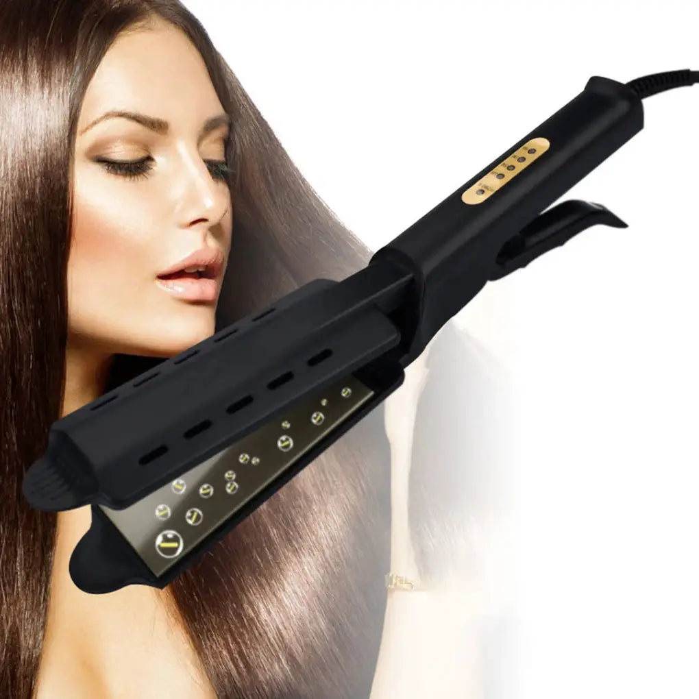 Simples Market hair straightener with ceramic tourmaline plates and four-gear temperature control, black.