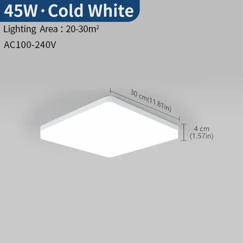 MARPOU square LED ceiling lamp by Simples Market, white bedroom ceiling light, 30 cm wide.
