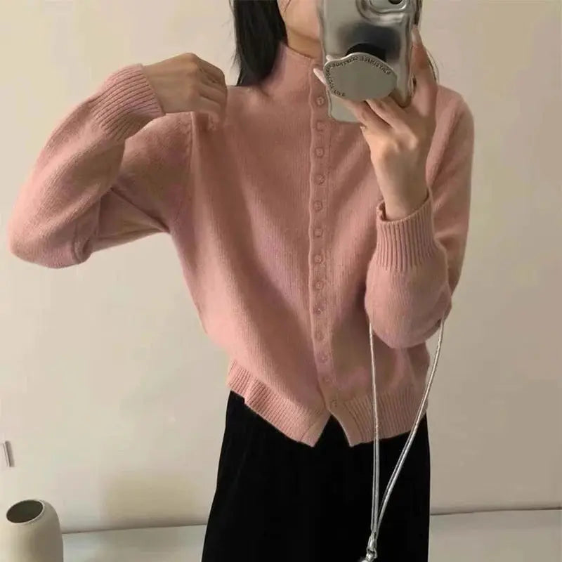 CozyWear Women's Standup Collar Cardigan Sweater Heavyweight Knit Single Breasted Autumn Outerwear