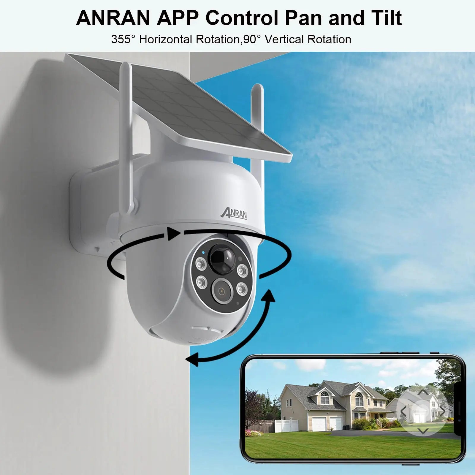 ANRAN solar security camera by Simples Market; outdoor battery-powered with solar panel and PIR human detection