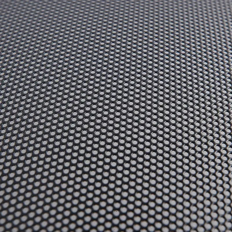 Speaker grille mesh for car/home speakers, gray perforated metal with small round holes.