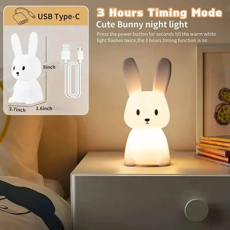 GlowRabbit Silicone Rabbit Night Light with Touch Sensor and Multiple Light Modes for Kids Room Nursery Home