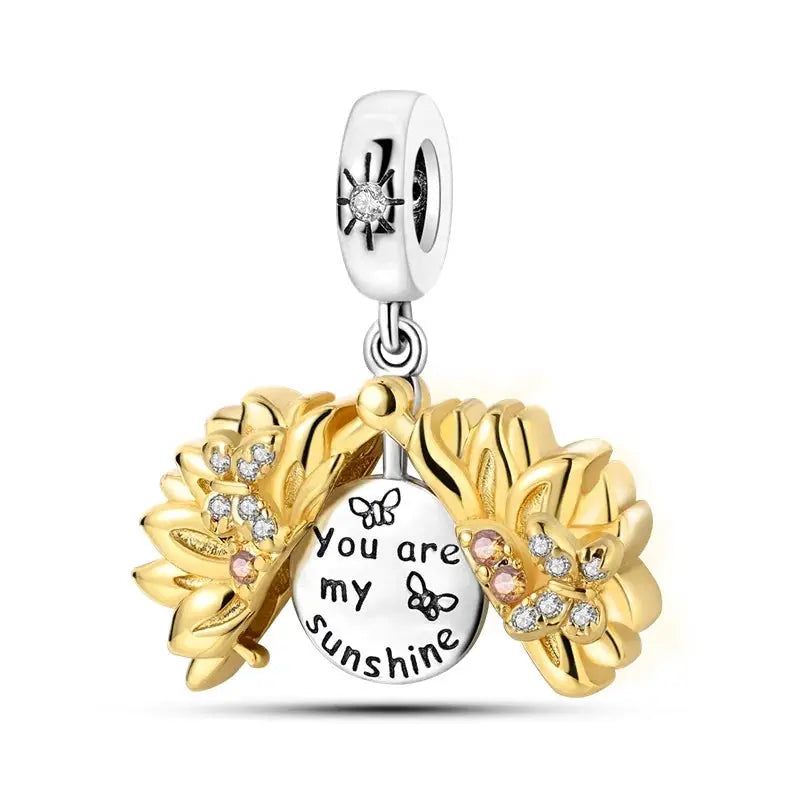 925 Sterling Silver Gold DIY Charms Beads Inlaid Zirconium Sun Leopard Pendants Fit Bracelet For DIY Jewelry Making