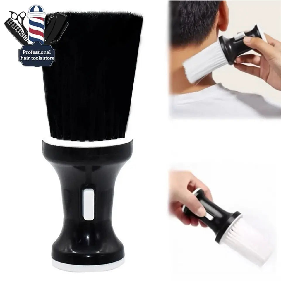 Simples Market barber neck duster brush with black handle and white bristles