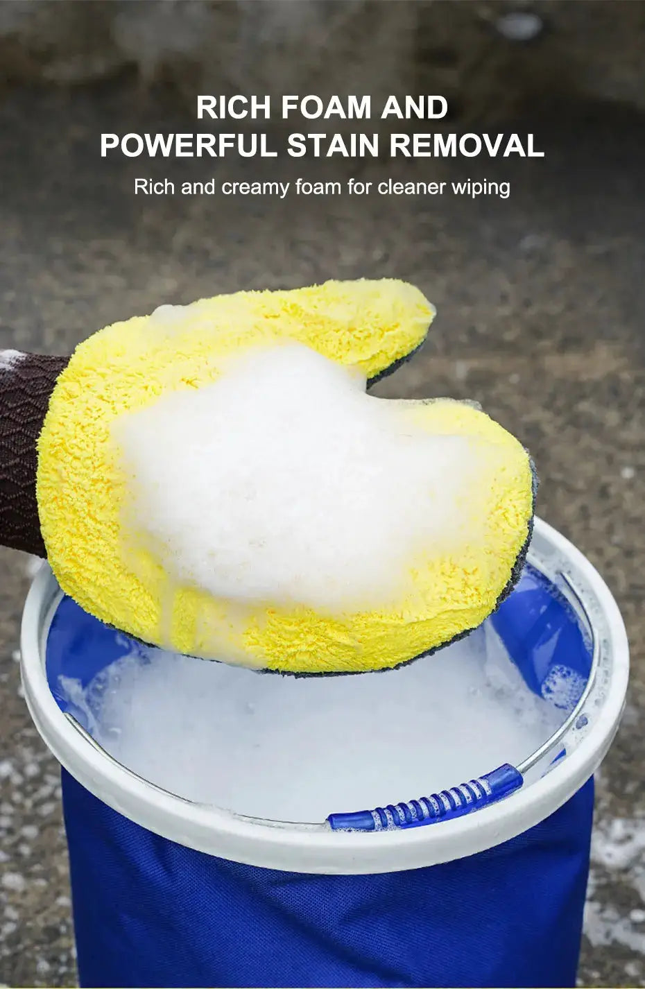 SEAMETAL microfiber car washing glove by Simples Market; yellow double-faced coral fleece for car detailing
