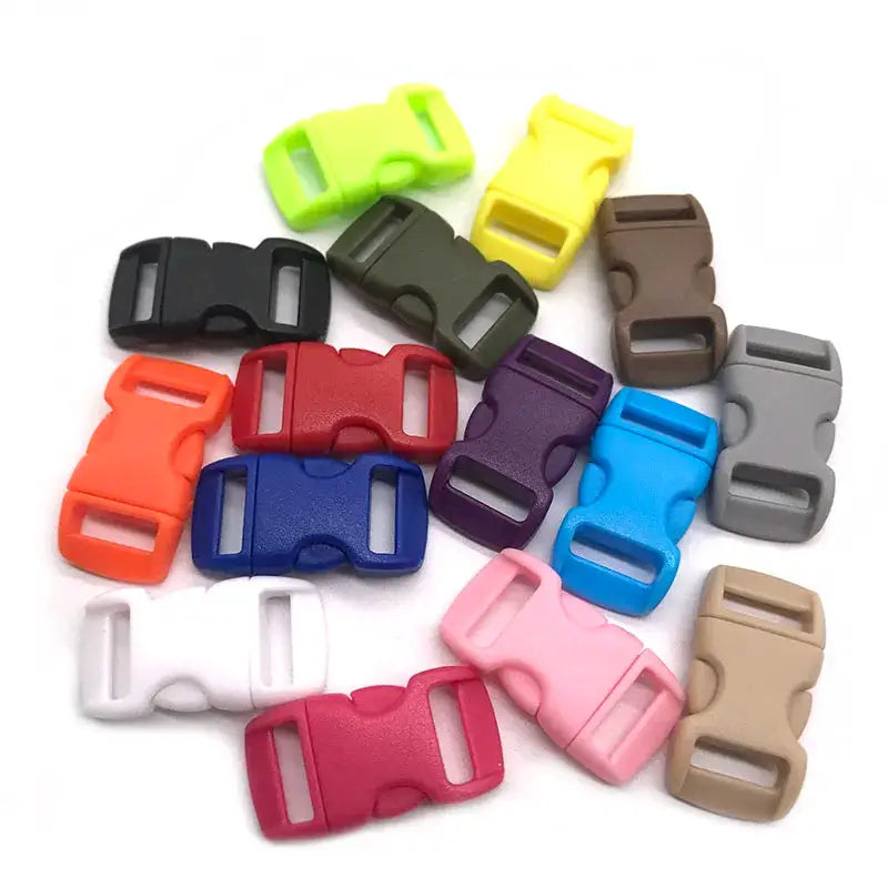 Plastic side-release buckles for paracord bracelets, 3/8 inch (10mm), curved, 16 assorted colors by Simples Market