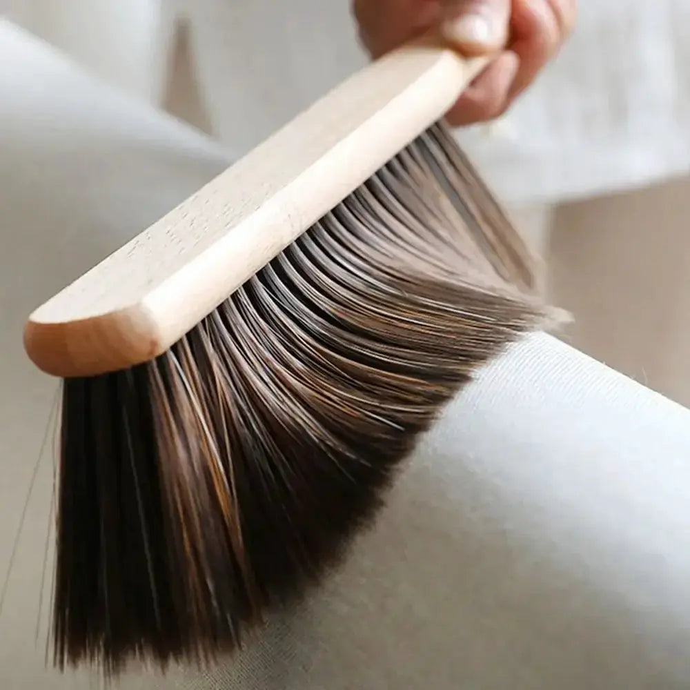 Natural wood bristle cleaning brush with wooden handle for desktop sweeping