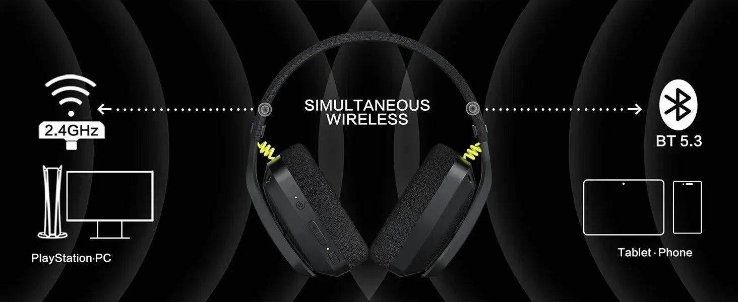 BINNUNE BW06 wireless gaming headset with mic for PS5/PS4/PC, black; supports 2.4GHz and Bluetooth 5.3.