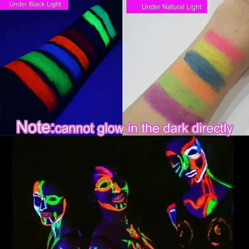 Six Piece UV Neon Face Painting Kit Glow Under UV Black Light Washable