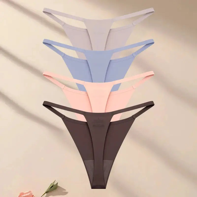 4-piece seamless ultra-thin thong underwear set for women in lilac, blue, pink and charcoal