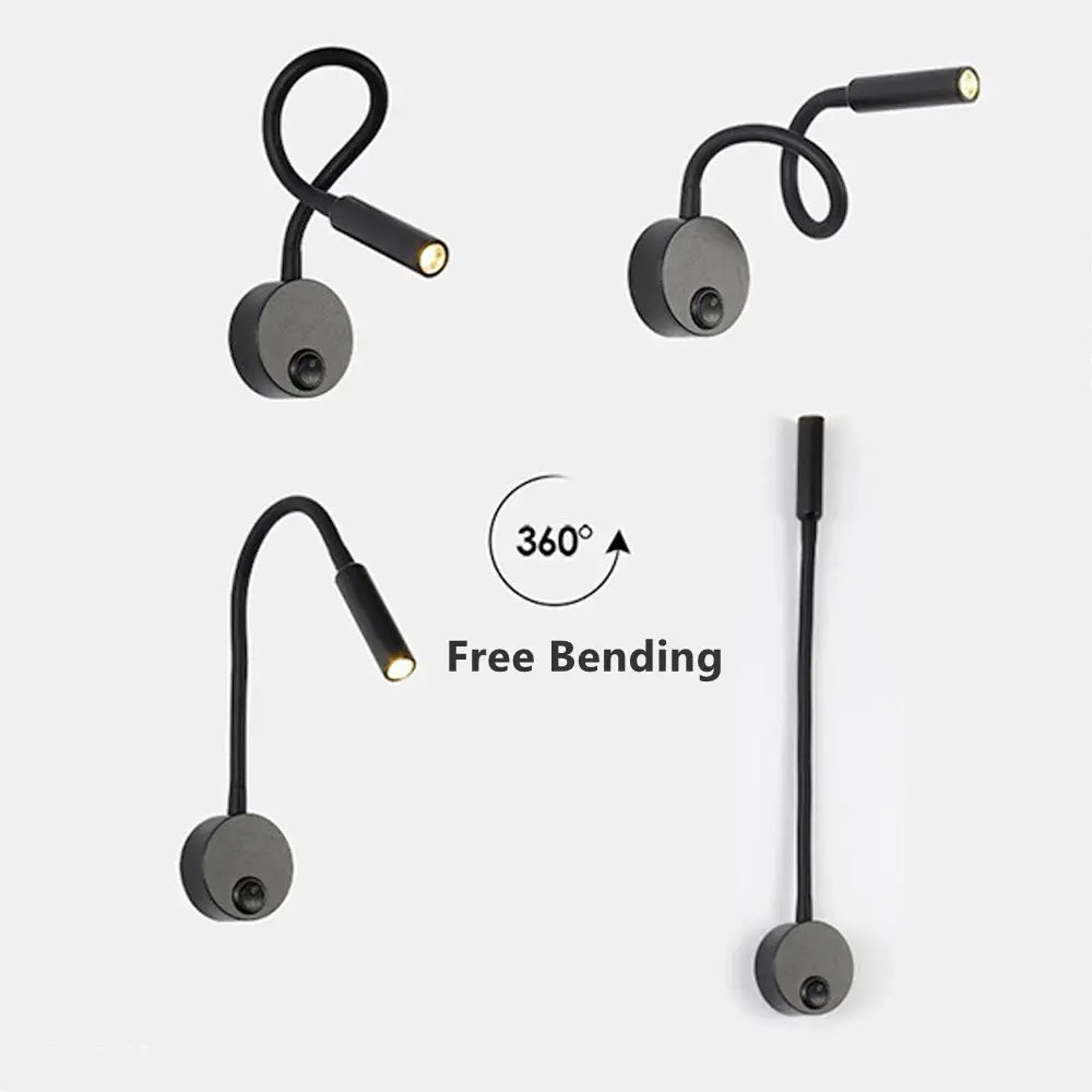 Simples Market LED flexible hose wall lamp with gooseneck, black mini spotlight with switch
